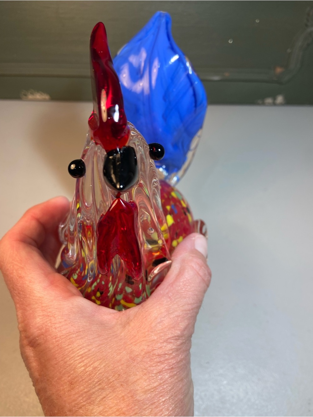 Handblown Glass Rooster Figurine in Red and Blue Accent - Picture 16 of 16
